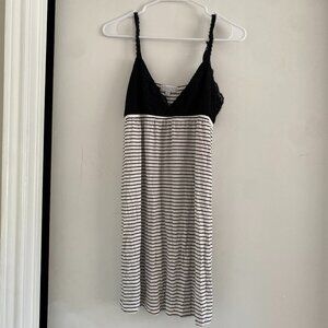 PJ Salvage Women’s Lace Chemise Pajama Nightgown Black & White Striped SZ M